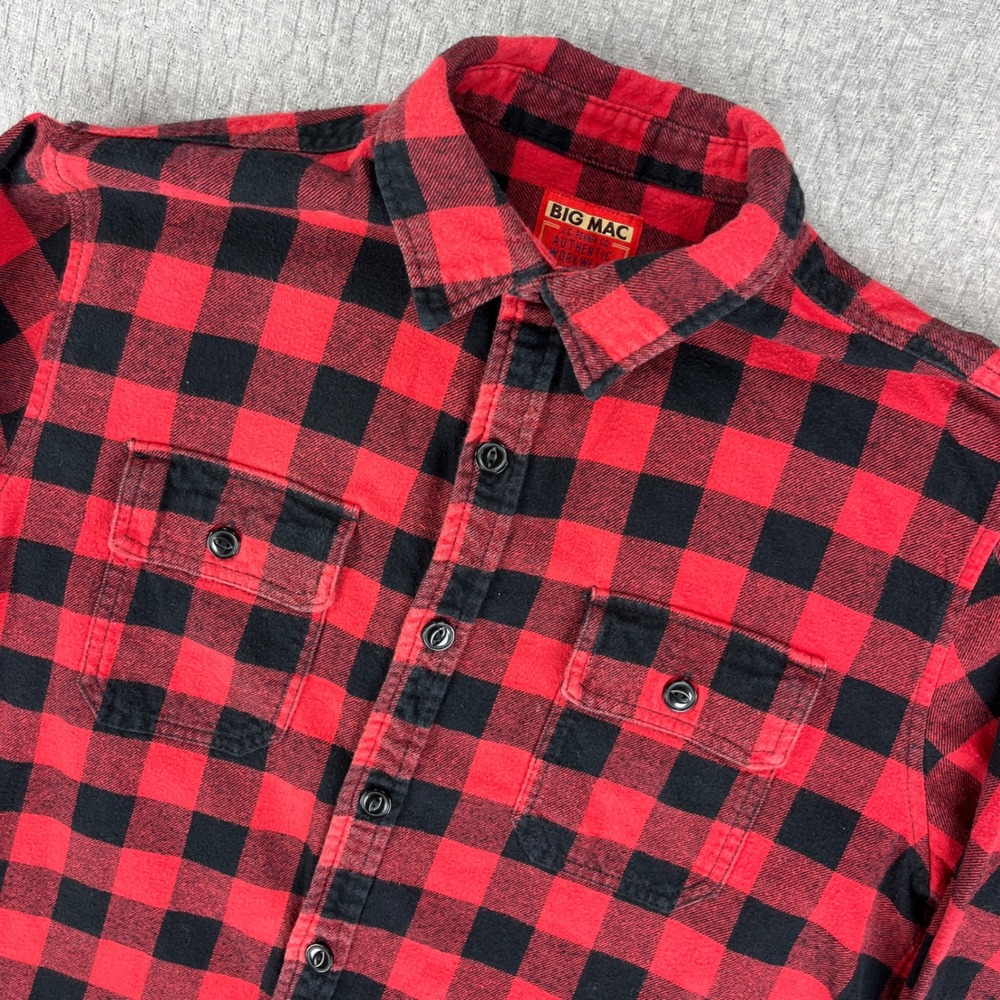 Vintage Big Mac JC Penny Flannel Shirt Men M Black Red Buffalo Plaid Long Sleeve